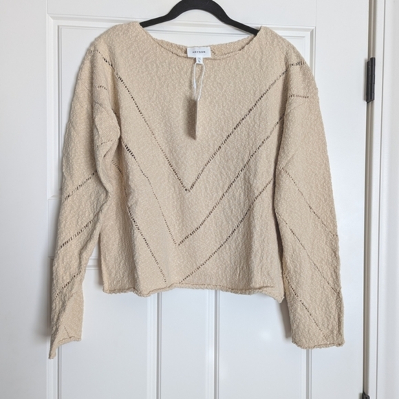 Heyson Cropped Long Sleeve Cream Textured Knit Sweater Large - Picture 1 of 6